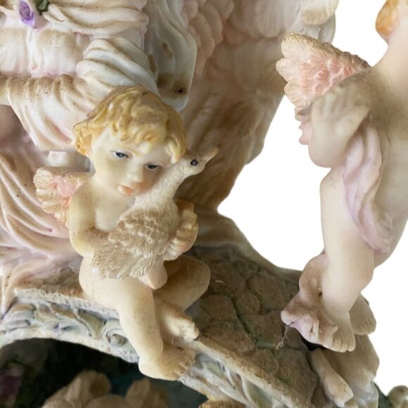 Angels on Bridge With Swans Music Box Sculpture Beautifully Detailed - Picture 12 of 12